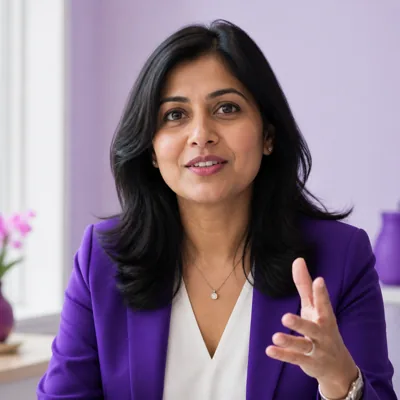 Retrato de Priya, profesora de acento indio y de inglés de negocios